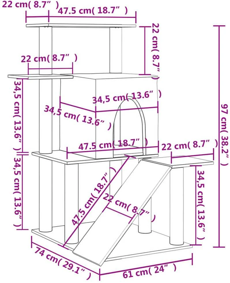 Draskyklė katėms su stovais iš sizalio, šviesiai pilka, 97cm
