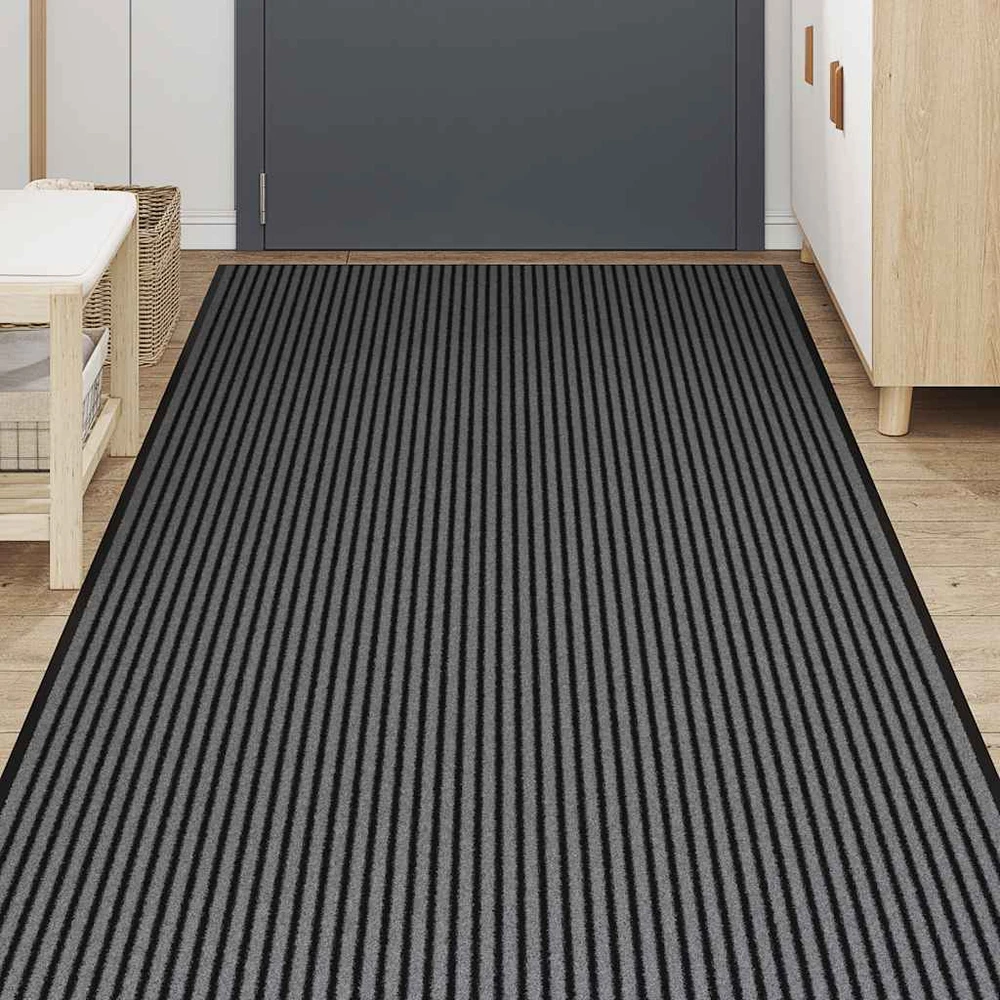 Durų kilimėlis, juodos ir pilkos spalvos, 115x500cm, dryžuotas
