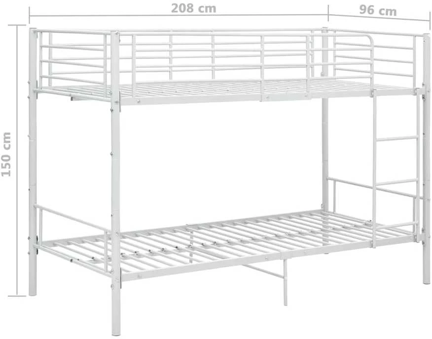 Dviaukštė lova, baltos spalvos, 90x200cm, metalas