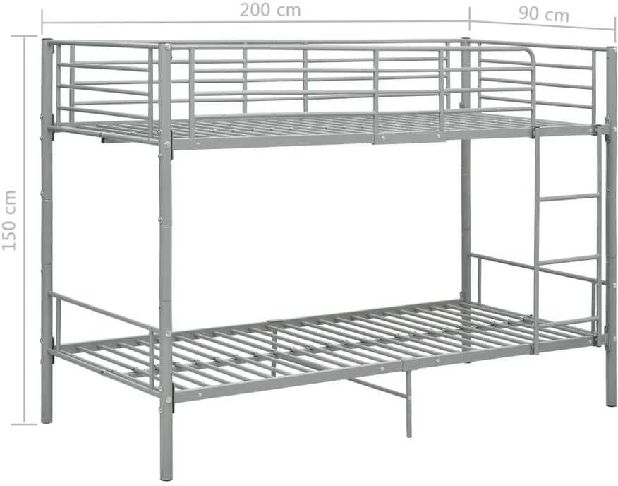 Dviaukštė lova, pilkos spalvos, 90x200cm, metalas
