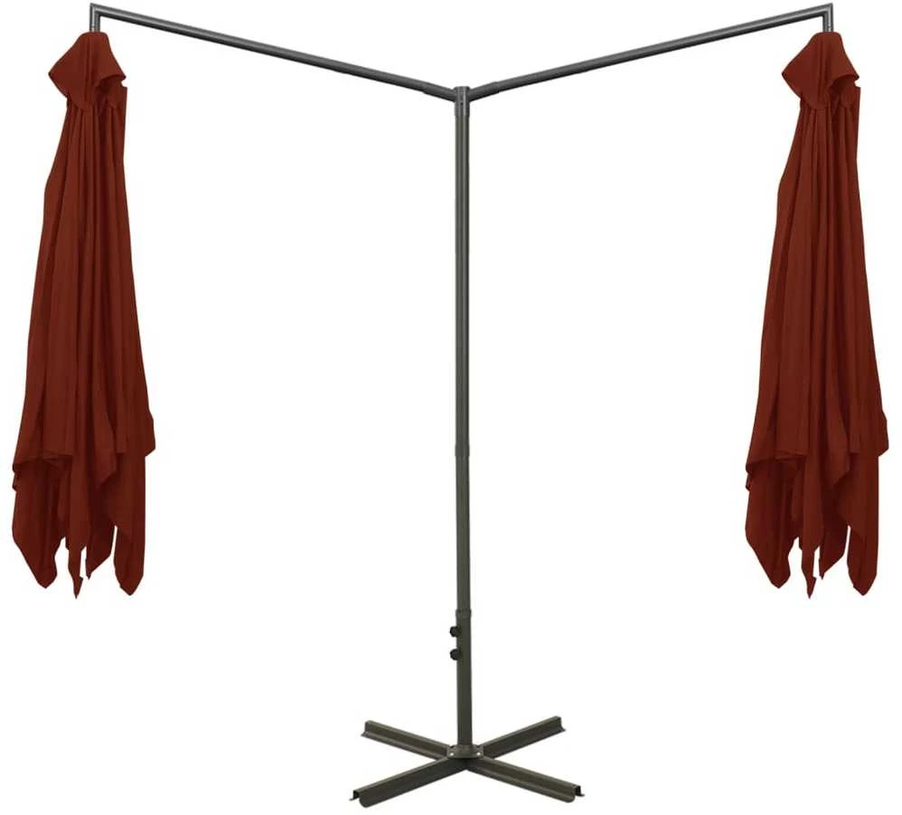 Dvigubas sodo skėtis su plieniniu stulpu, terakota, 600x300cm