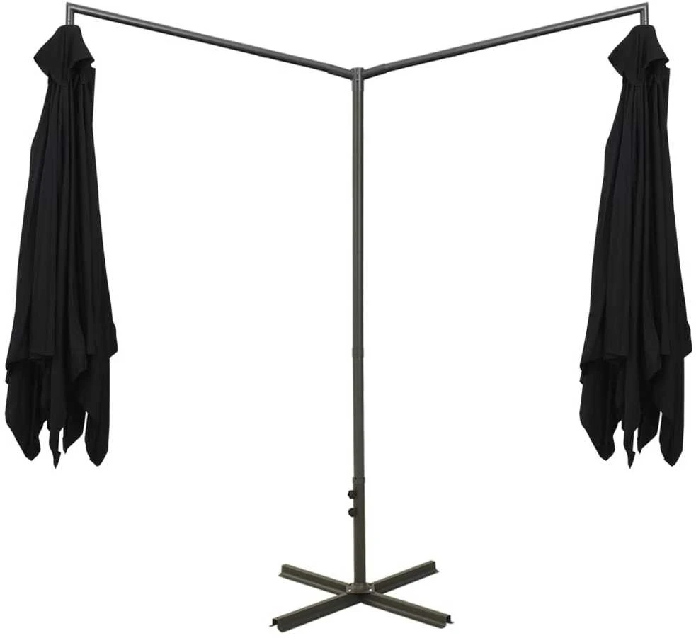 Dvigubas sodo skėtis su plieniniu stulpu, juodas, 600x300cm