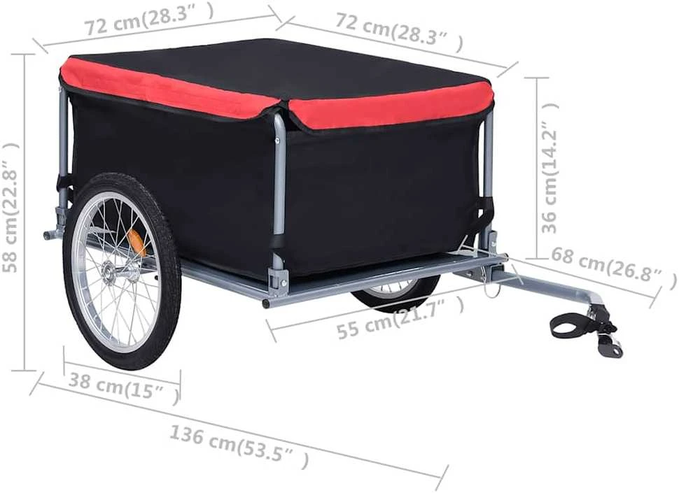 Dviračio priekaba, juodos ir raudonos spalvos, 65kg