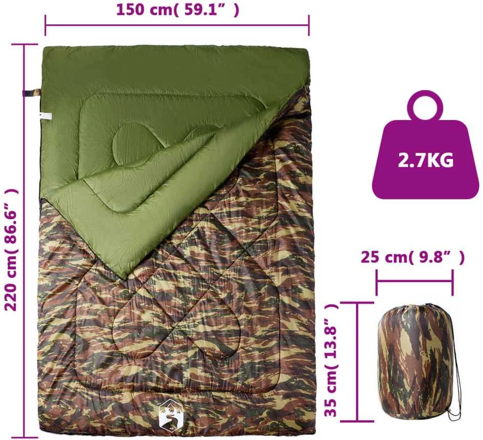Dvivietis miegmaišis su pagalvėmis suaugusiems, 3-4 sezonams
