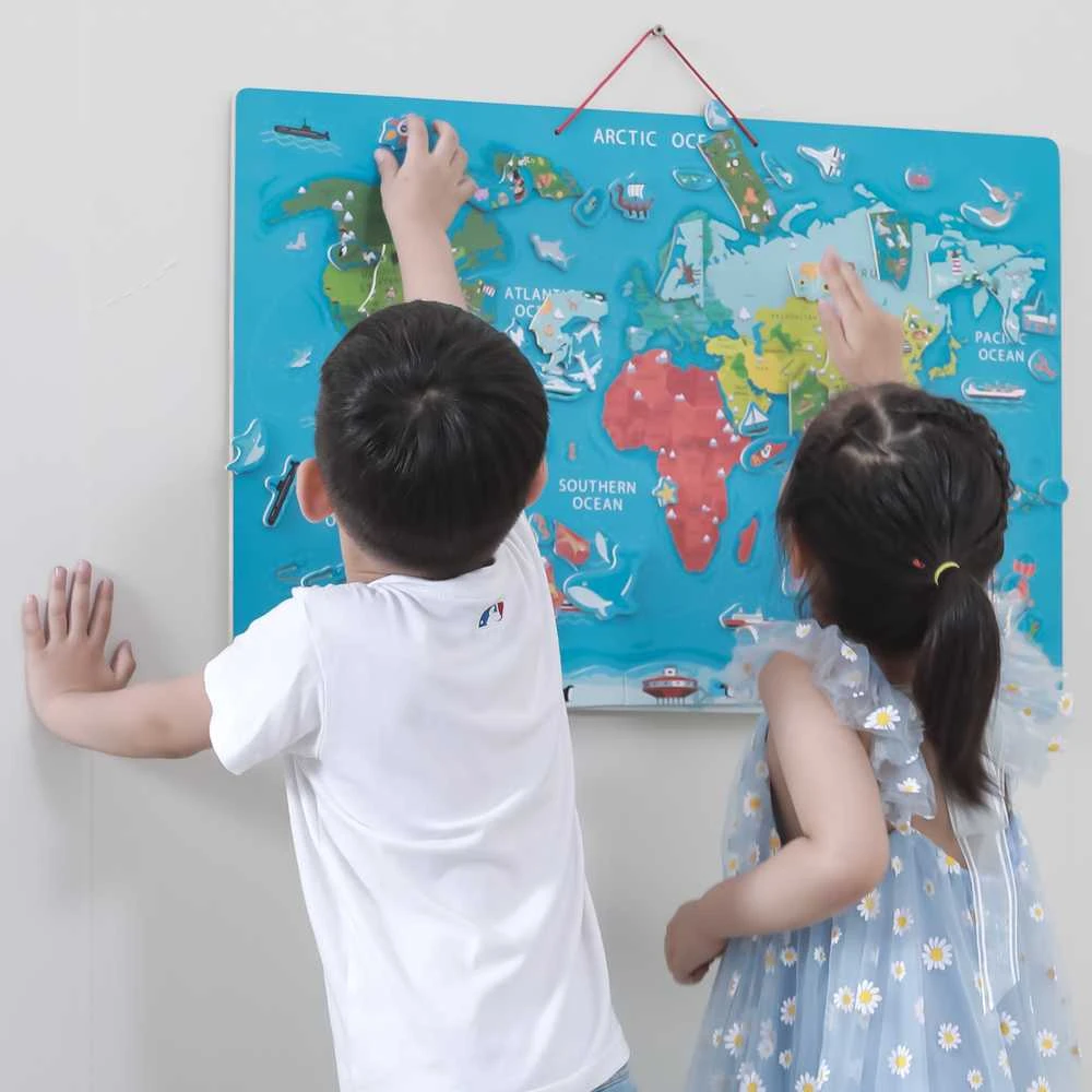 Viga Edukacinė Lenta 2in1 su Magnetine Pasaulio Žemėlapiu