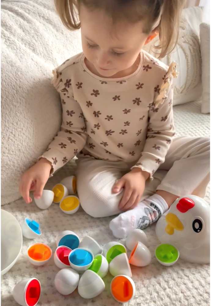 Edukacinis Montessori rūšiavimo žaislas – Woopie vištelė su formų kiaušiniais