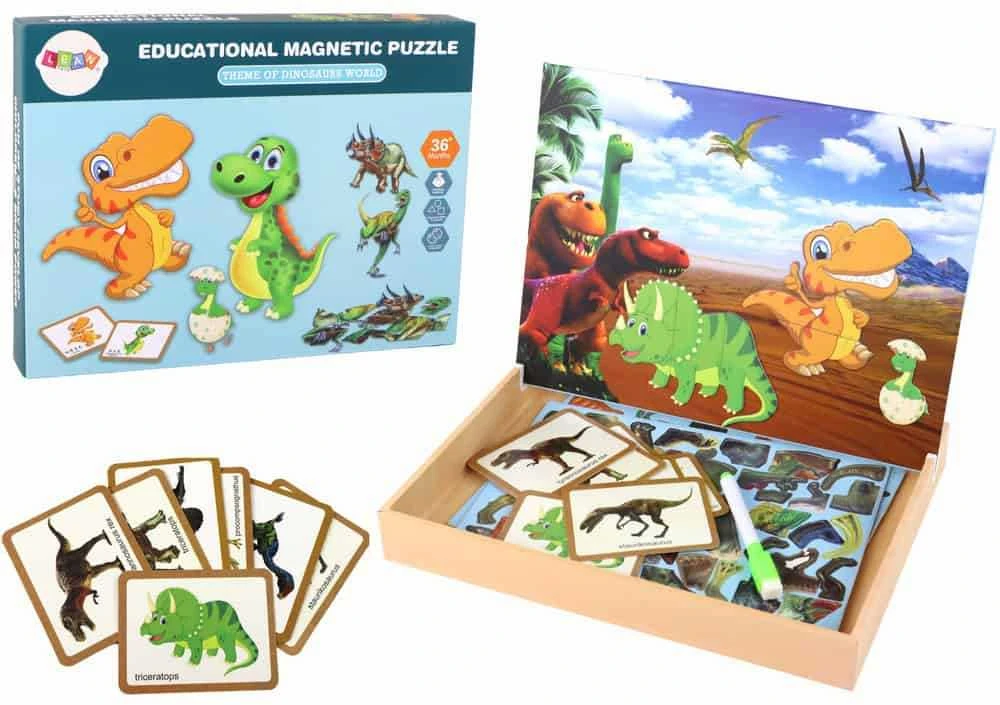 Edukacinių magnetinių kortelių su dinozaurais rinkinys Lean Toys