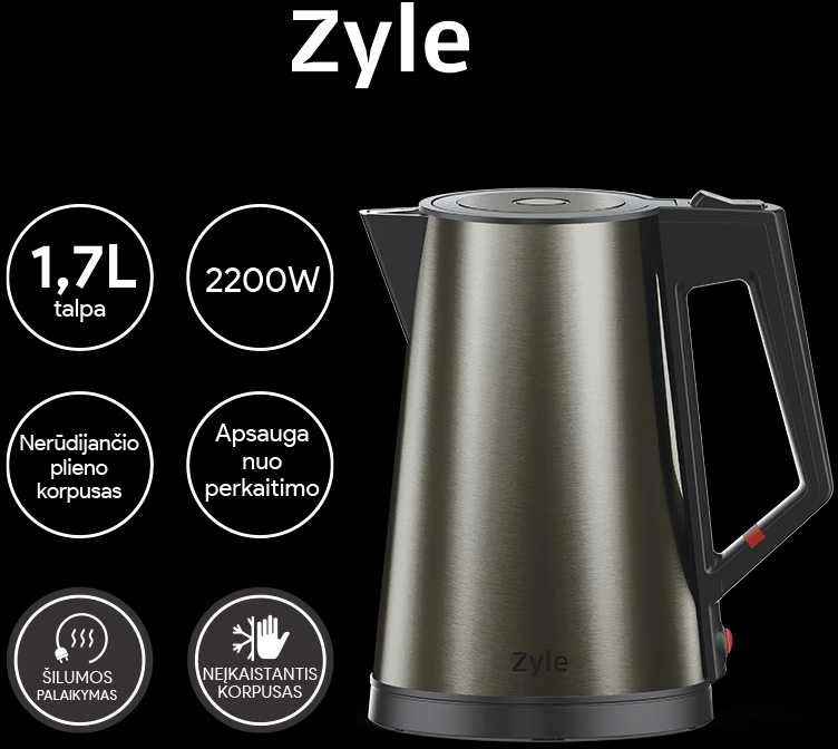 Elektrinis virdulys Zyle ZY221BK, su temperatūros palaikymo funkcija, 1,7 l