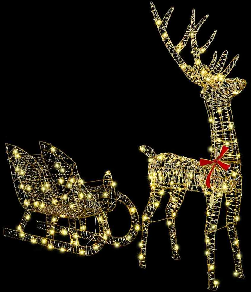 Elnių tempimo roges 200 LED Šilta balta 70 x 26 x 129 cm PET