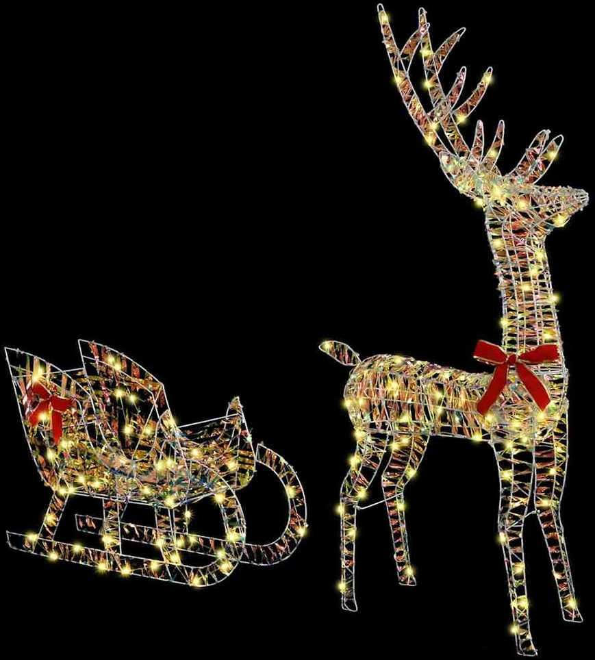 Elnių tempimo roges 200 LED Šilta balta 70 x 26 x 129 cm PET