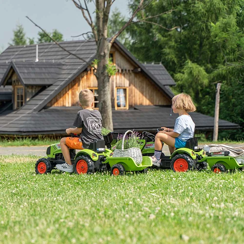 Vaikiškas pedalinis ekskavatorius Falk Claas 2040AM, su priekaba ir kaušu, žalias