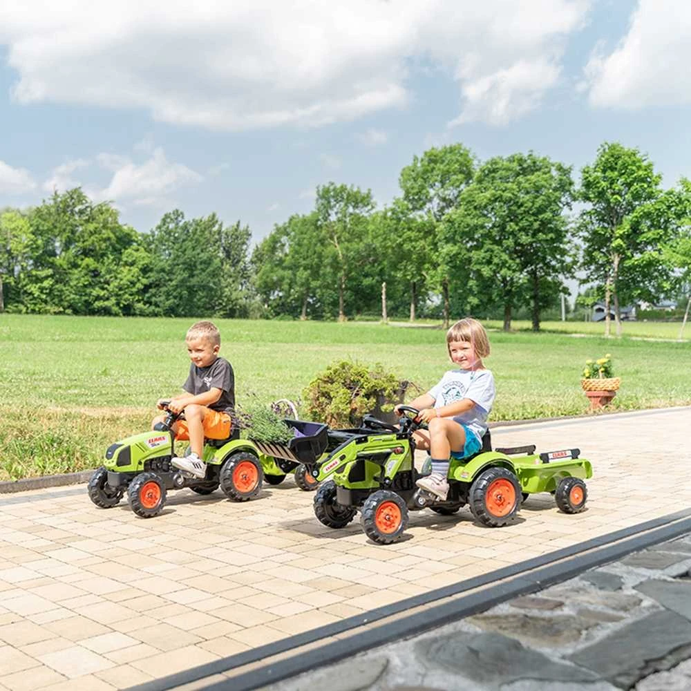 Vaikiškas pedalinis ekskavatorius Falk Claas 2040AM, su priekaba ir kaušu, žalias