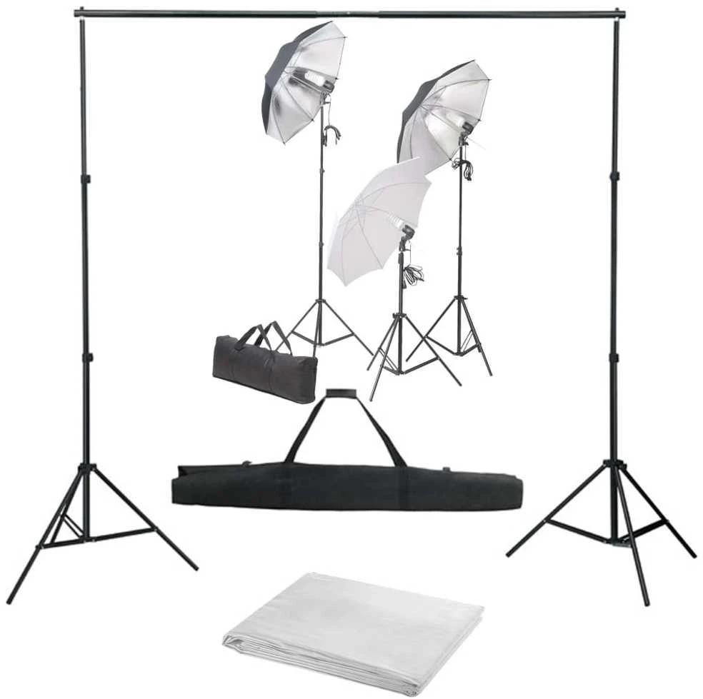 Fotostudijos komplektas su apšvietimo rinkiniu ir fonu