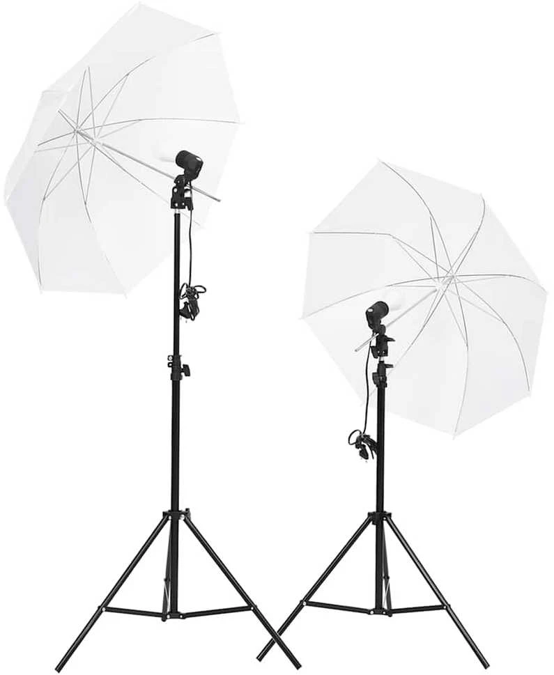 Fotostudijos rinkinys su šviestuvais, fonu ir reflektoriumi