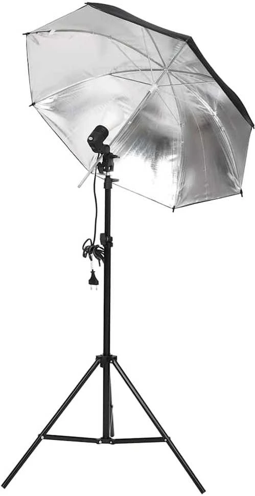 Fotostudijos rinkinys su šviestuvais, fonu ir reflektoriumi
