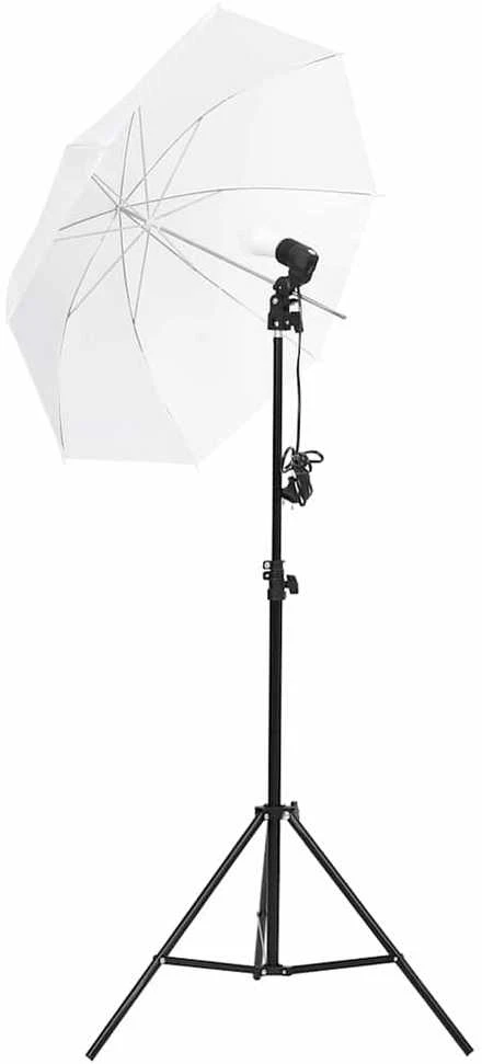Fotostudijos rinkinys su šviestuvais, fonu ir reflektoriumi