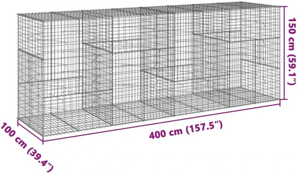 Gabiono krepšys su dangčiu, 400x100x150cm, galvanizuota geležis