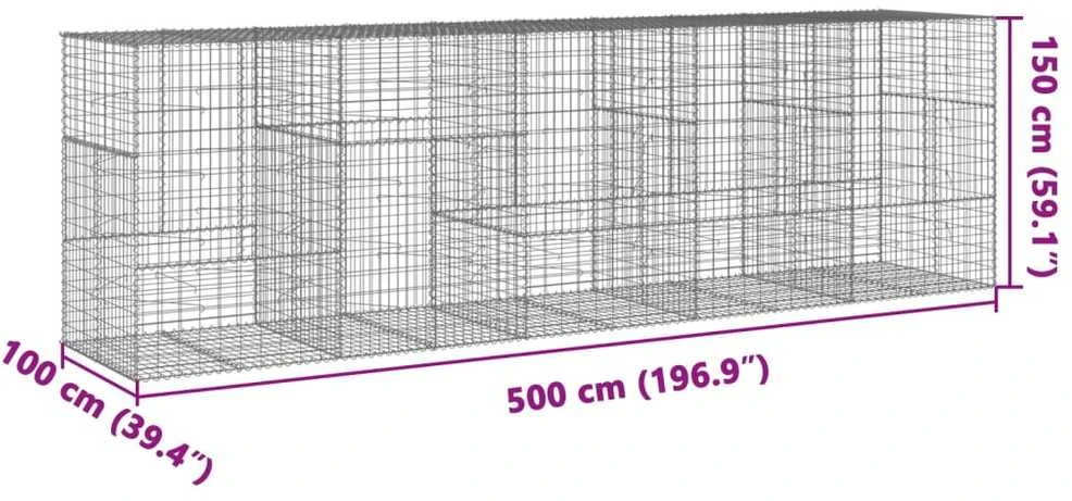 Gabiono krepšys su dangčiu, 500x100x150cm, galvanizuota geležis