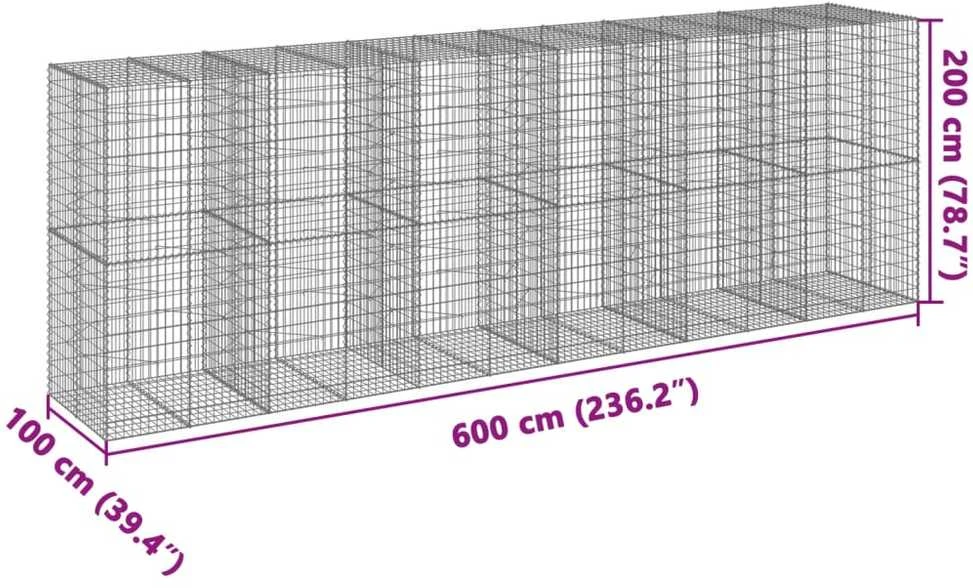 Gabiono krepšys su dangčiu, 600x100x200cm, galvanizuota geležis