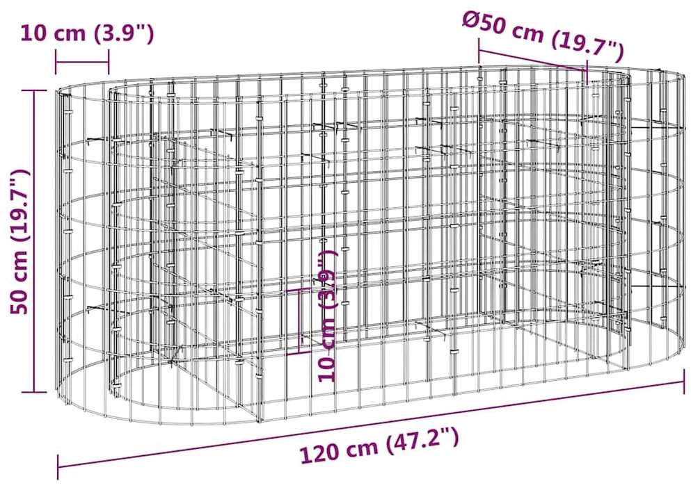 Gabiono lovelis, 120x50x50cm, galvanizuota geležis, aukštas