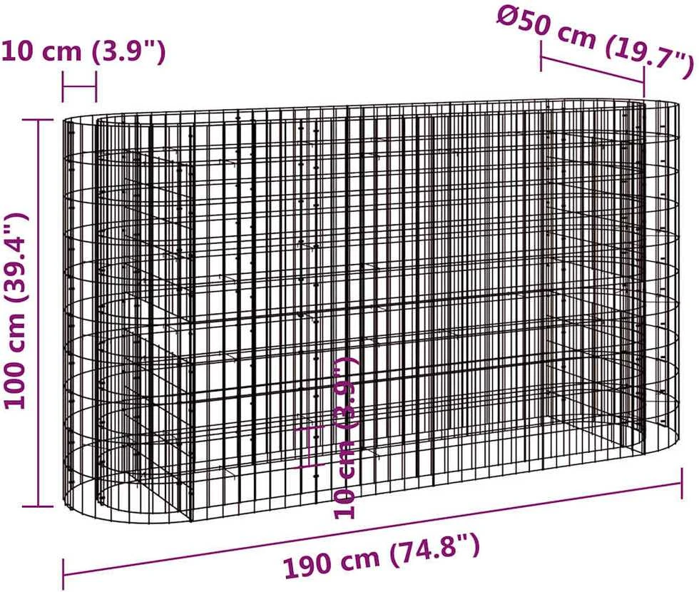 Gabiono lovelis, 190x50x100cm, galvanizuota geležis, aukštas