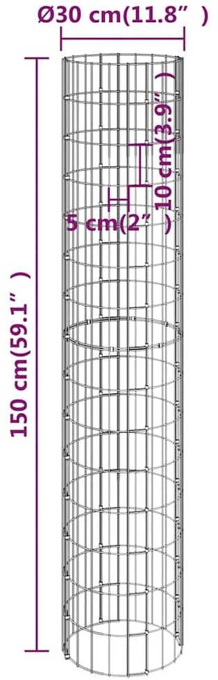 Gabiono stulpas, 30x150cm, galvanizuotas plienas, apskritas