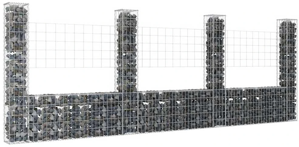 Gabionų krepšiai su 4 kolonomis, 380x20x150cm, geležis