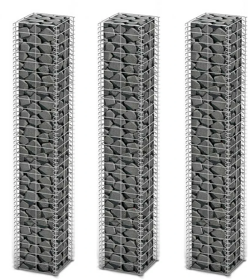 Gabionų rinkinys, 3 vnt., cinkuota viela, 25 x 25 x 150 cm