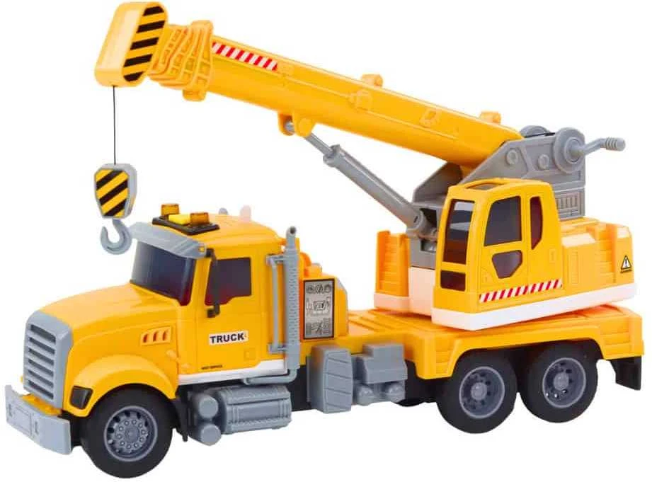 Lean Toys Geltonas sunkvežimis su kranu
