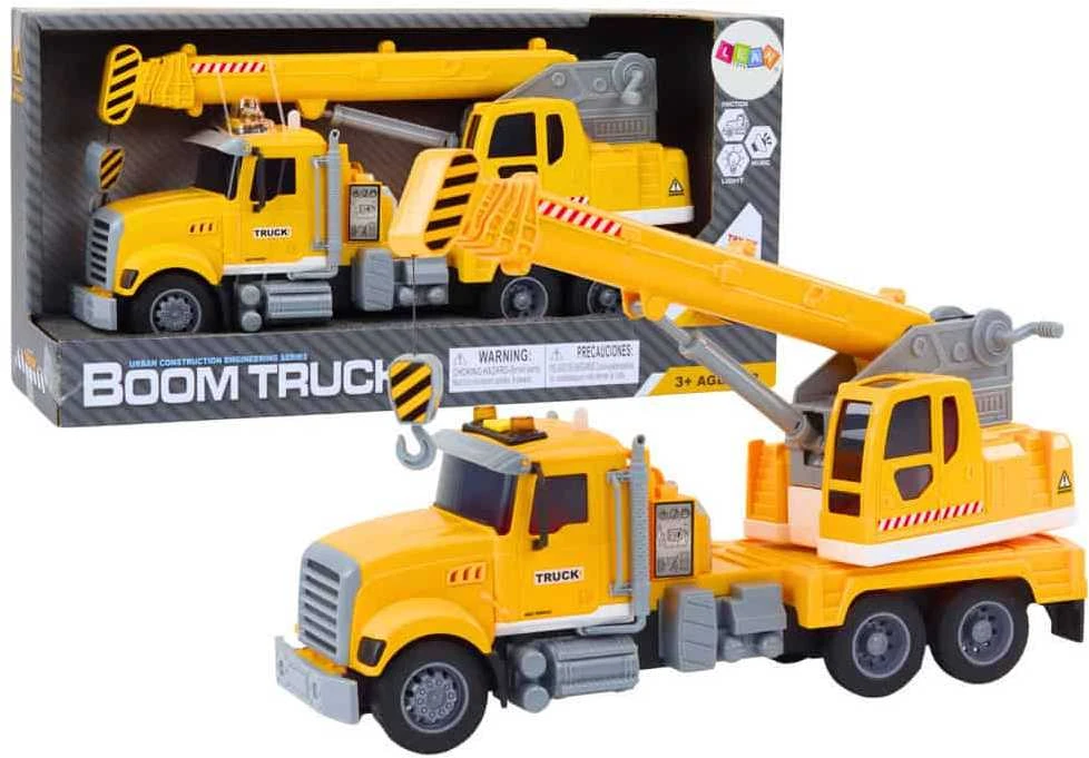 Lean Toys Geltonas sunkvežimis su kranu