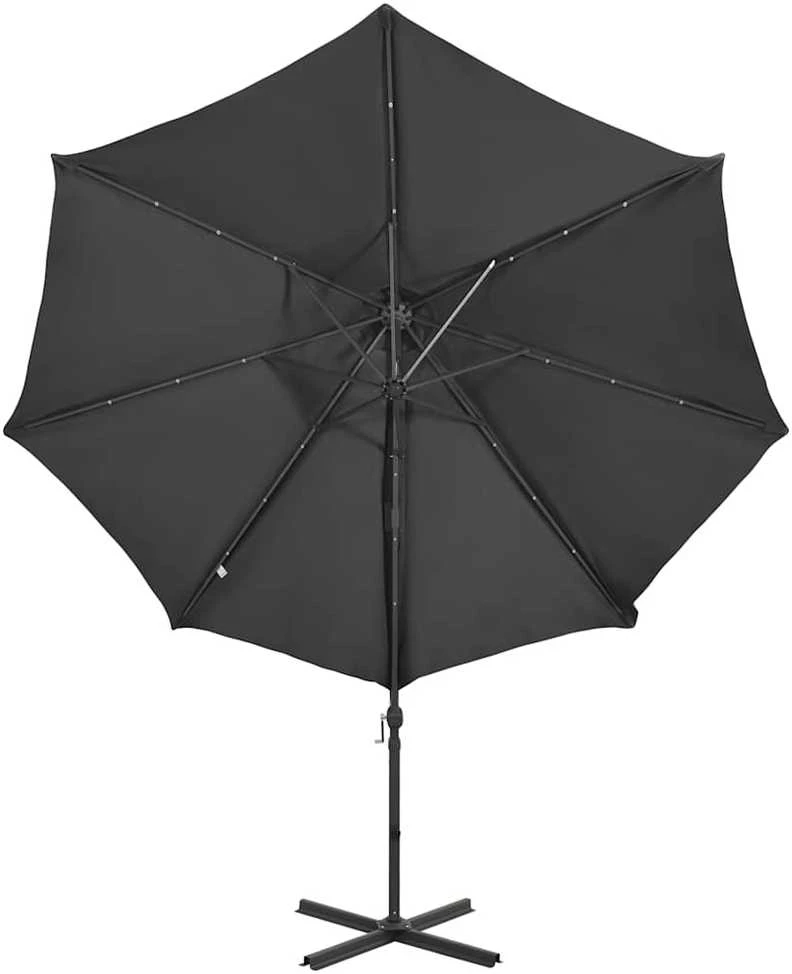 Gembinis skėtis su stulpu ir LED lemputėmis, antracito, 300cm