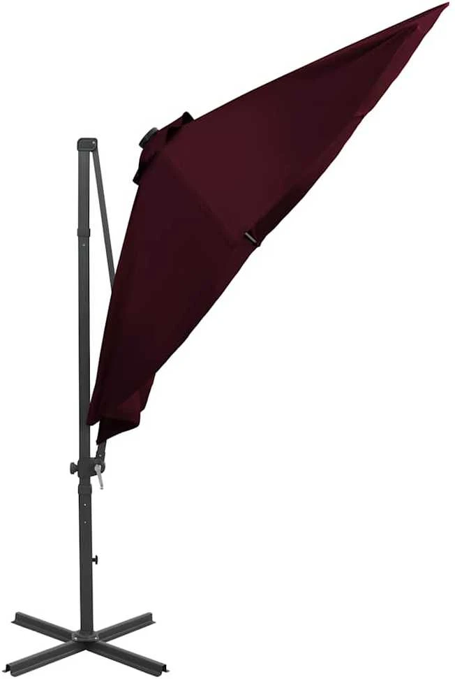Gembinis skėtis su stulpu ir LED lemputėmis, raudonas, 300cm
