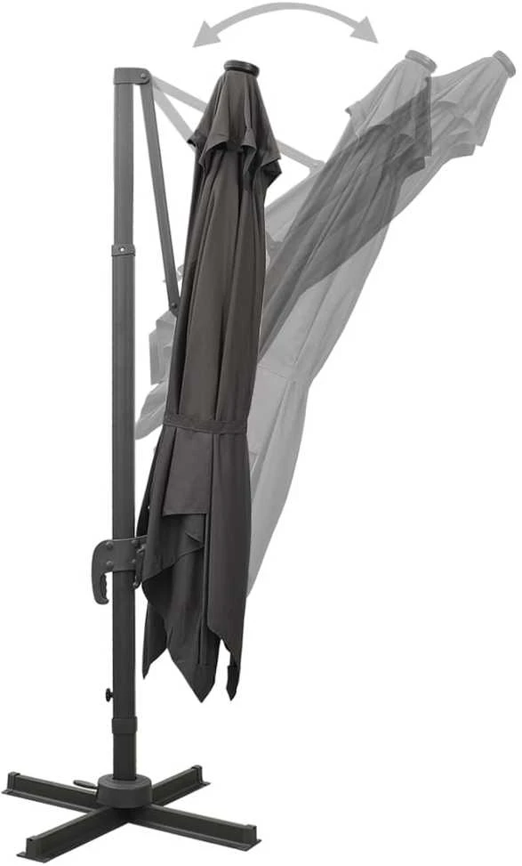 Gembinis skėtis su stulpu ir LED lemputėmis, antracito, 300cm