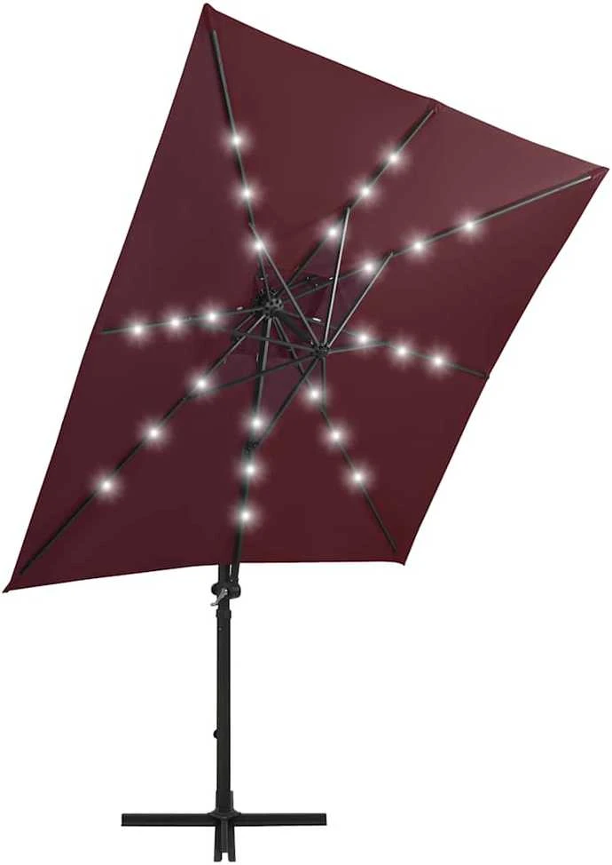 Gembinis skėtis su stulpu ir LED lemputėmis, raudonas, 250cm