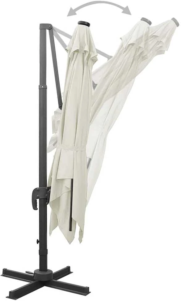 Gembinis skėtis su stulpu ir LED lemputėmis, smėlio, 300cm