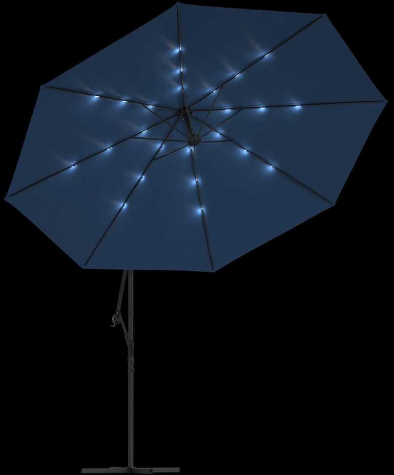 Gembinis sodo skėtis nuo saulės su LED, tamsiai mėlynas, 350cm