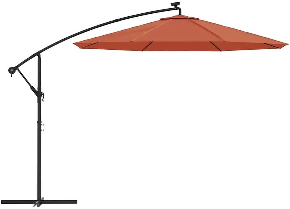 Gembinis sodo skėtis su LED ir plieniniu stulpu, terakota