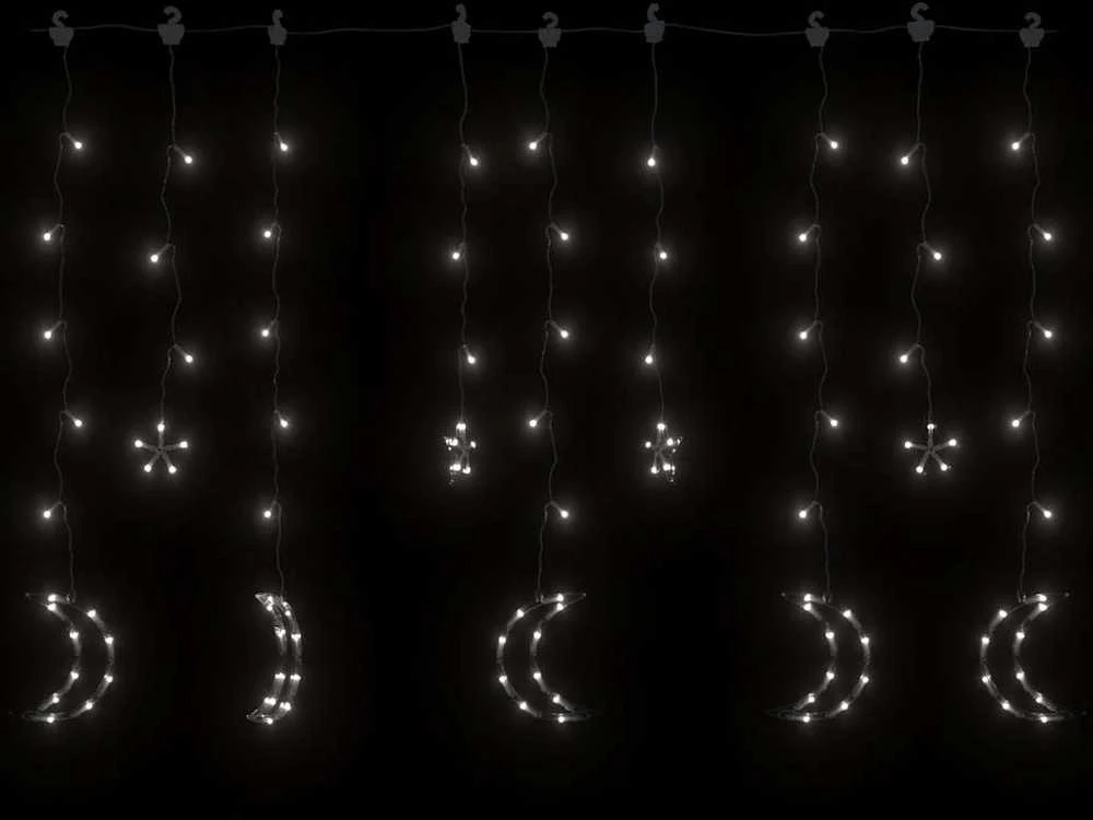 Girlianda žvaigždės ir mėnuliai, 138 šaltos baltos LED lemputės