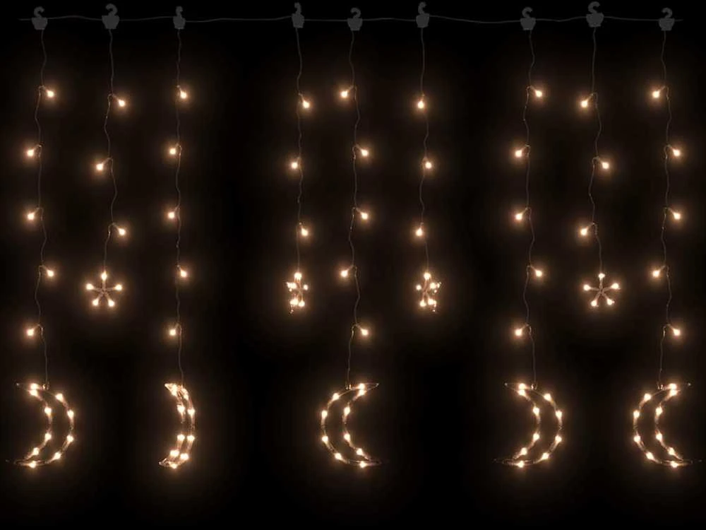 Girlianda žvaigždės ir mėnuliai, 138 šiltos baltos LED lemputės