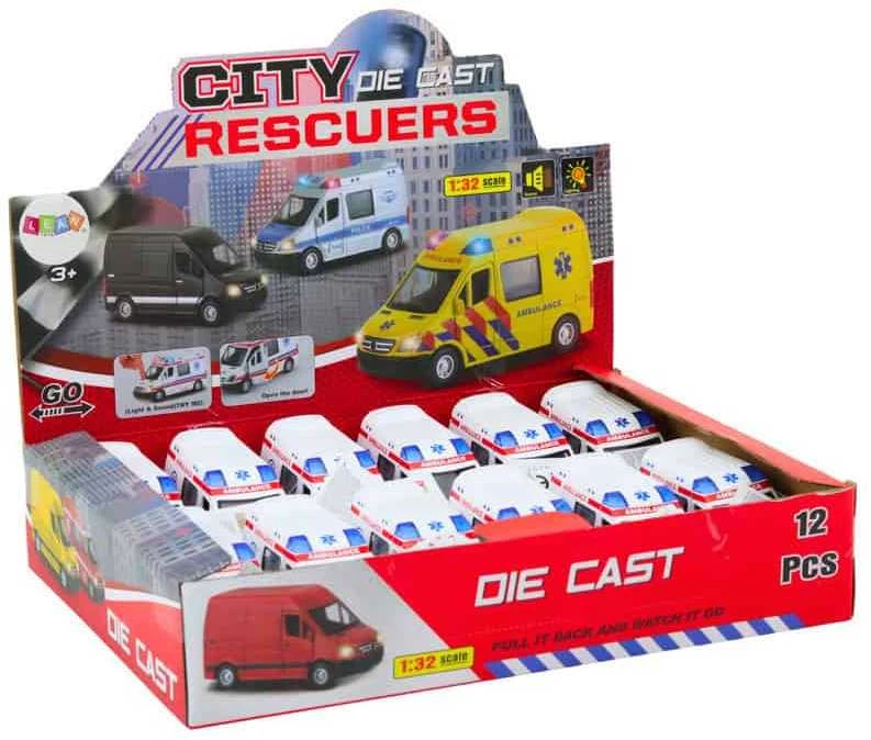 Lean Toys Baltas greitosios pagalbos automobilis 1:32 su šviesos ir garso efektais
