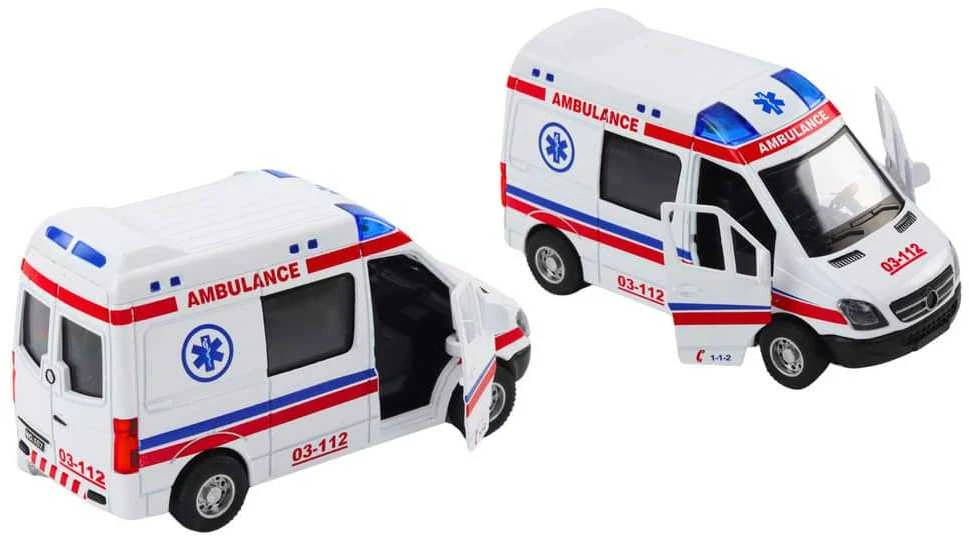 Lean Toys Baltas greitosios pagalbos automobilis 1:32 su šviesos ir garso efektais