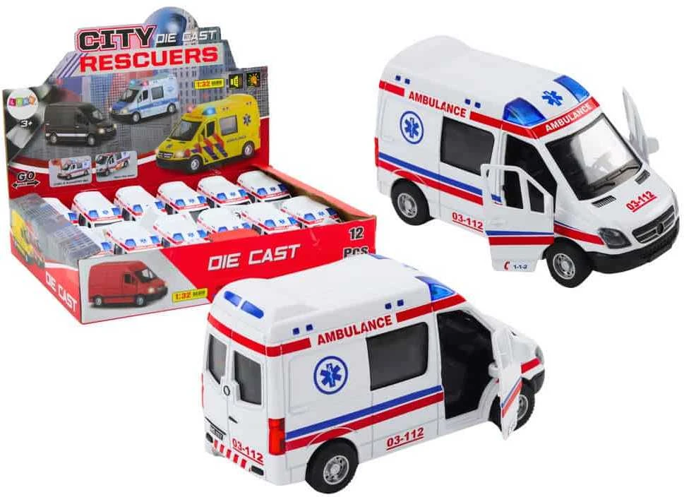 Lean Toys Baltas greitosios pagalbos automobilis 1:32 su šviesos ir garso efektais