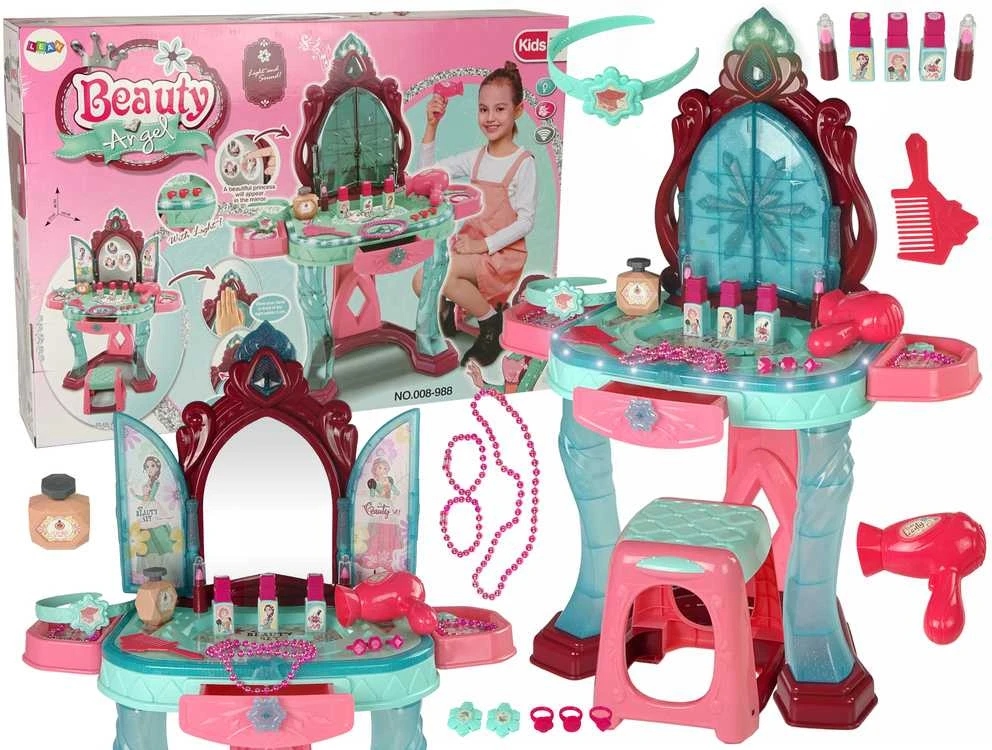 Lean toys kosmetinis staliukas su veidrodžiu ir šviesomis