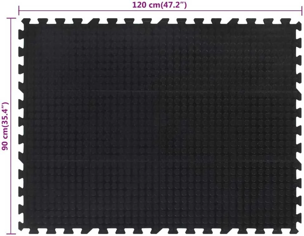 Guminė grindų plytelė, juodos spalvos, 90x120cm, 12mm