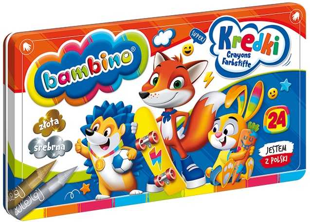 BAMBINO kreidelės metalinėje dėžutėje 24 temperos spalvos.
