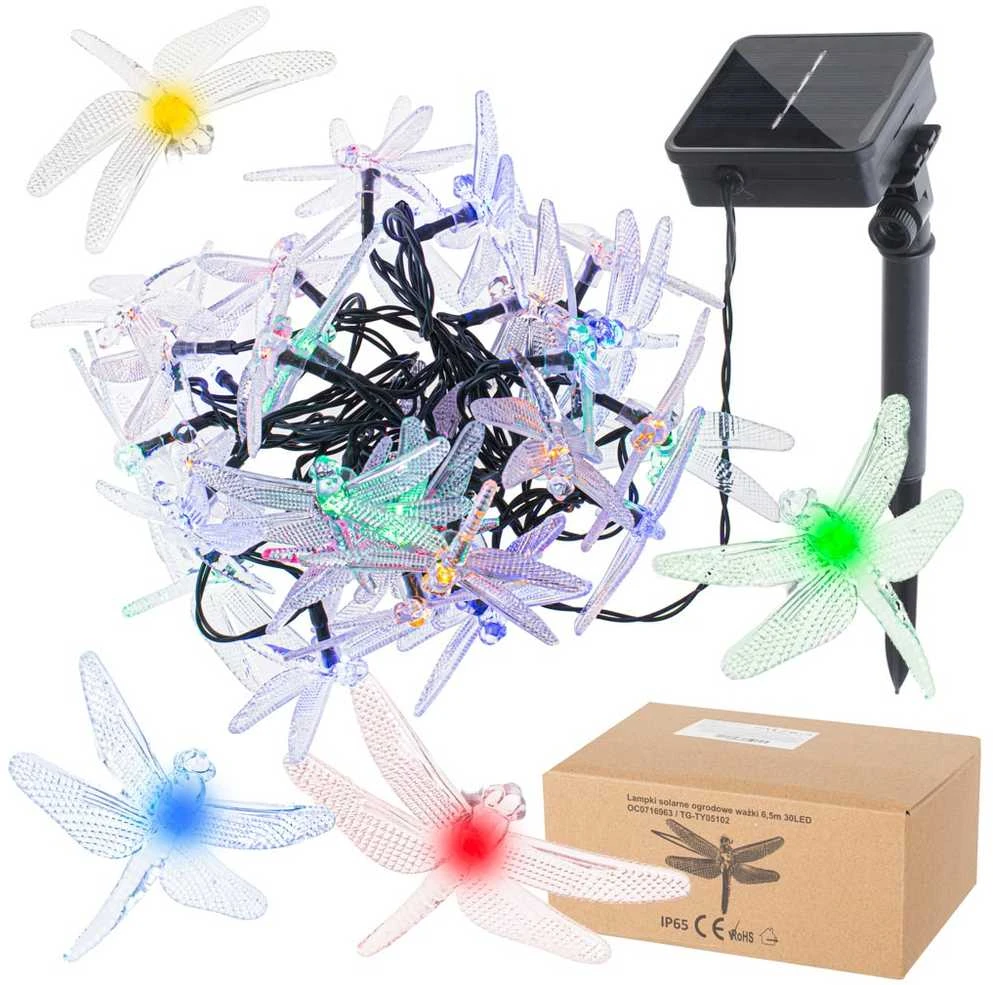 Saulės Dragonfly sodo žibintai 6,5 m 30LED multicolour