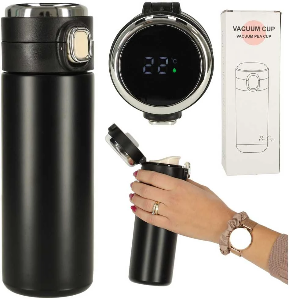Termo puodelis - termosas 420ML su LED temperatūros indikatoriumi, juodas
