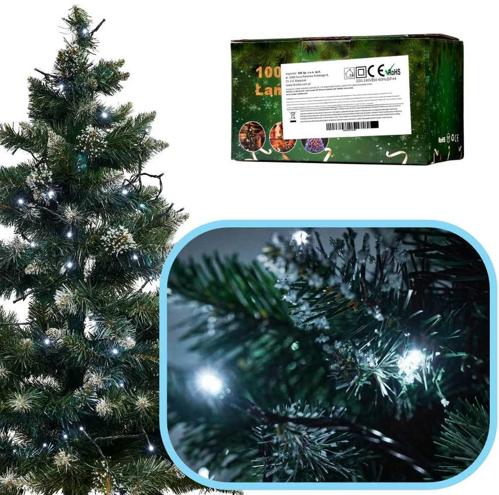 Roger LED žibintai šviesos grandinė 10m 100LED šaltai balta