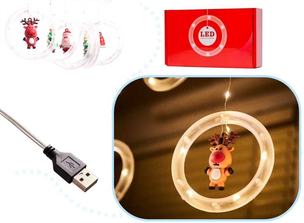 Roger LED užuolaidų žibintai su figūromis 3 m 125LED šiltai baltos spalvos