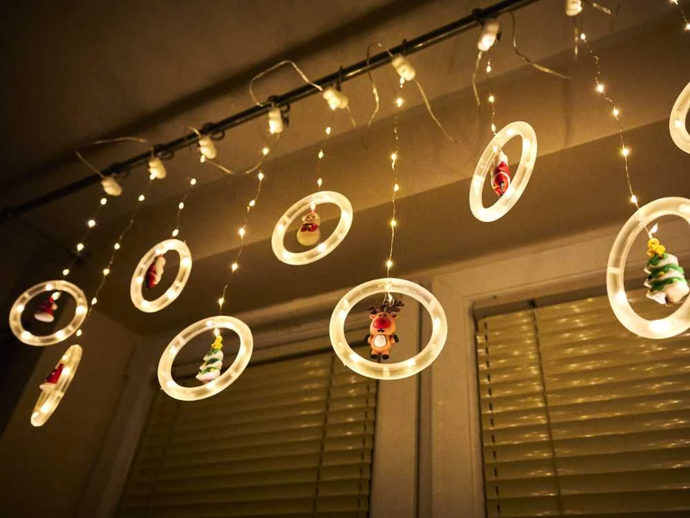 Roger LED užuolaidų žibintai su figūromis 3 m 125LED šiltai baltos spalvos